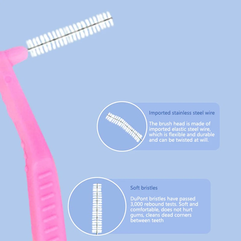 Escova interdental ortodôntica, limpeza macia dos dentes do dobro-feixe, escova especial, ferramenta do cuidado oral, limpeza adulta