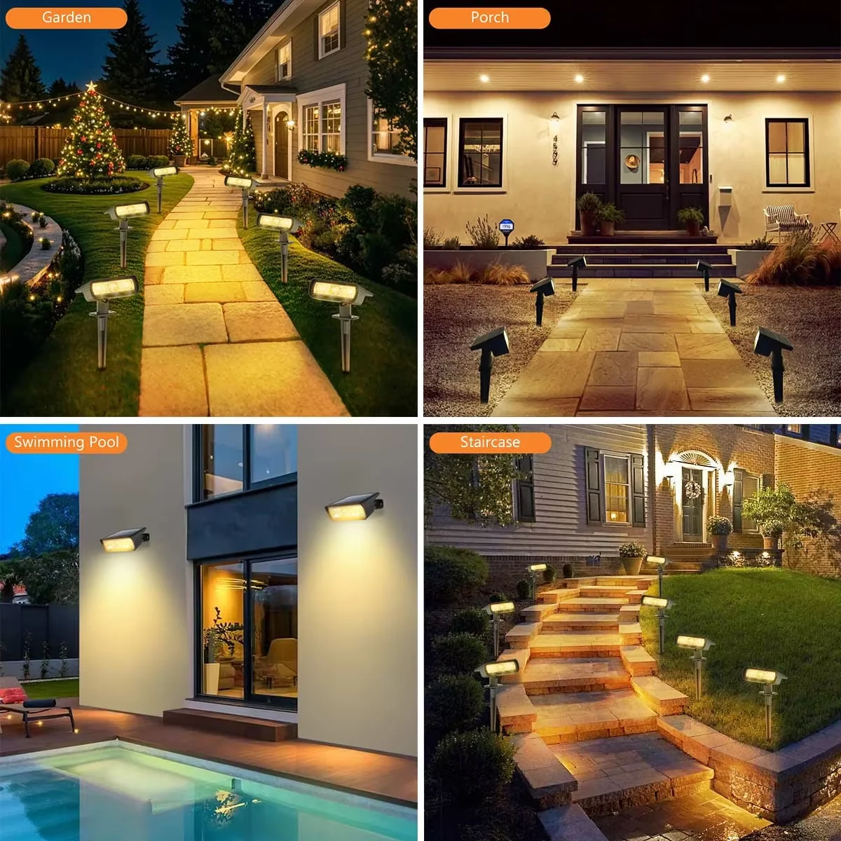 4 Pack Solar Landscape Spot Lights 2 Modes 2-in-1 Auto On Off Outdoor Solar Wall Lights Waterproof Solar Pathway Lighting Yard view 6
