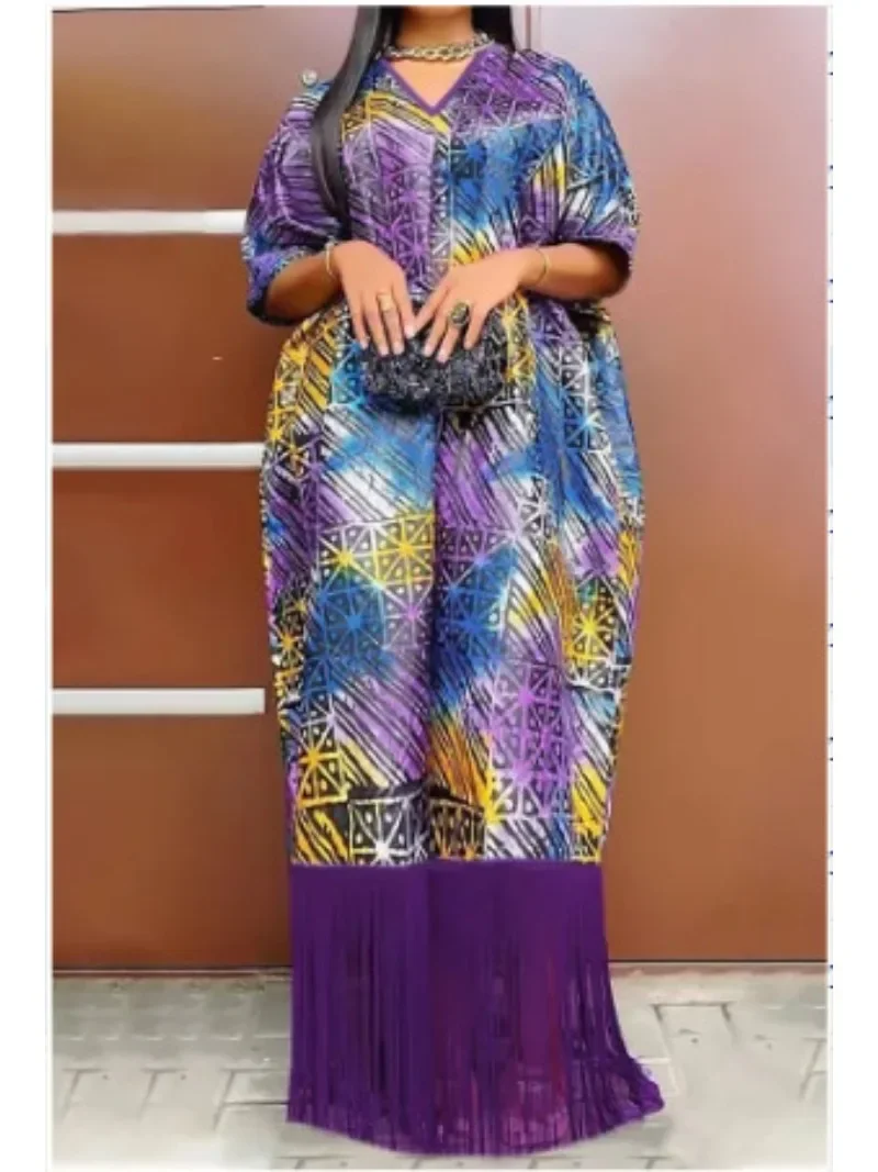 

2025 African Dresses for Women Tassels African Fashion Boubou Dashiki Ankara Outfits Evening Gown Abayas Printing Kaftan Robe
