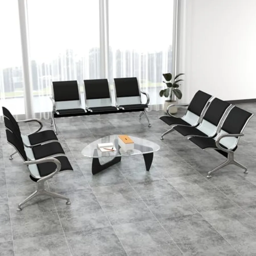 

3-Seat Waiting Room Chairs with Arms - Set of 3 Modern PU Leather Reception Bench for Airport, Hospital, Office Lobby - Breatha