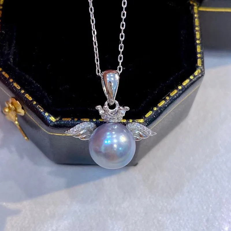 AAAA 10-11mm Japan Akoya Round Pearl Classic Pendant Yellow Silver White Silver S925 18inch