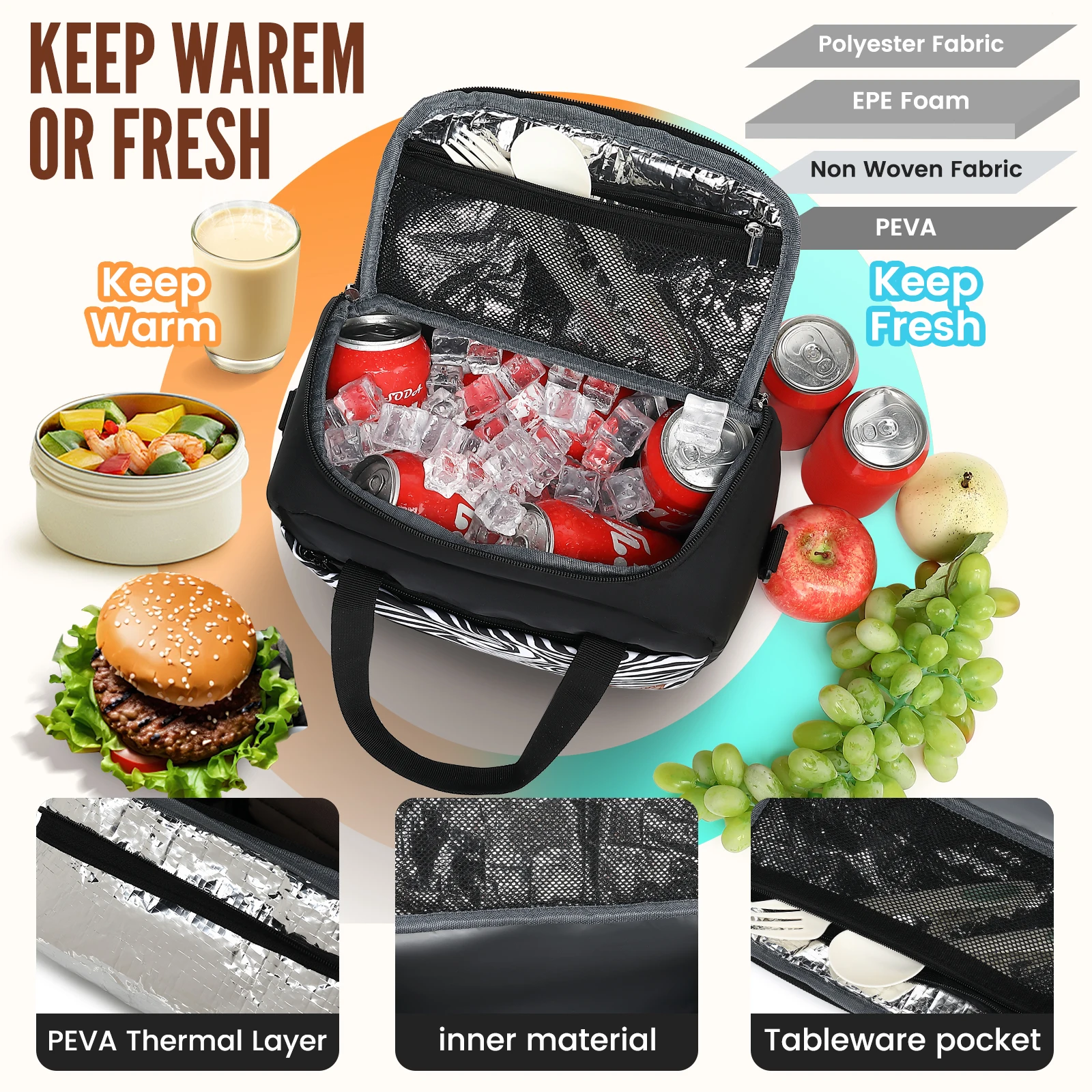 

Изолированная сумка для обеда Водонепроницаемая маленькая крутая сумка Портативный ланч-бокс сохраняет тепло и холод Легкая сумка для пикника для путешествий, школы, O