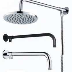 38/48cm Shower Head Extension Arm Wall Mounted Stainless Steel Rainfall Extend Pipe Tube Shower Holder Base Bathroom Accessories