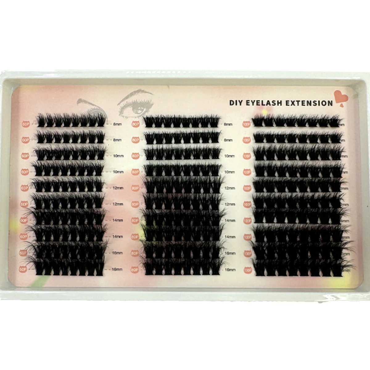 Nieuwe 3D Enten 10 Rijen 60 P + 80 P + 100 P Zelf Enten DIY Gemengde Cluster Verpakking Nertsen Make Valse Wimper Beauty Tool Groothandel