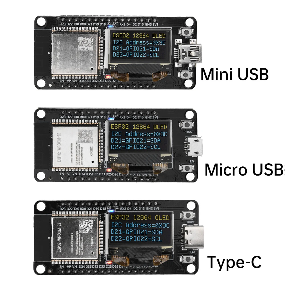 ESP32 ESP-WROOM-32D WIFI Development Board Module CH340C With 0.96 OLED Screen Yellow Blue Display