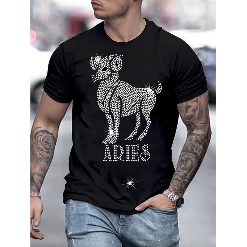 Luxury Men's Clothing Oversized Tee y2k Sheep Rhinestone Designer Short Sleeve Tops Casual Unisex Party Streetwear T-Shirts New