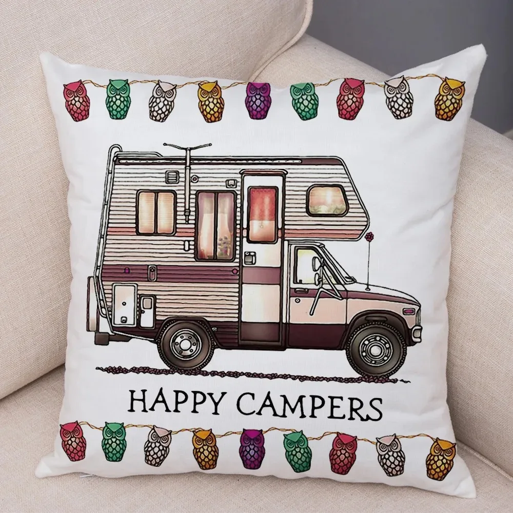 Cartoon house travel car camper series cushion cover pillowcase decoration life home pillowcase suitable for sofa bedroom room
