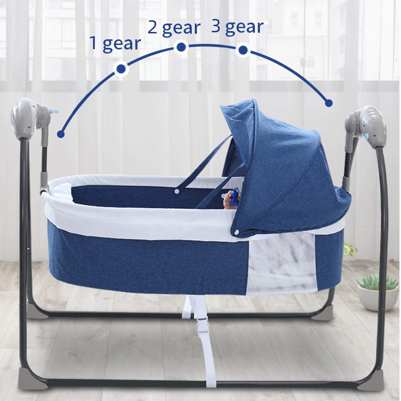 Blue Electric Baby Rocking Bed Auto-Swing Baby Bouncer Rocker Cradle With Remote Control Auto-Swing Chair For 0-12 Months Baby