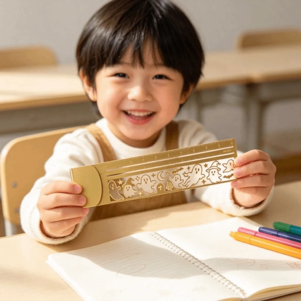 Hollow Template Shapes Bookmark Ruler Polished Metal Clear Measuring Scales Multifunctional Bookmark Sleek Golden Finish
