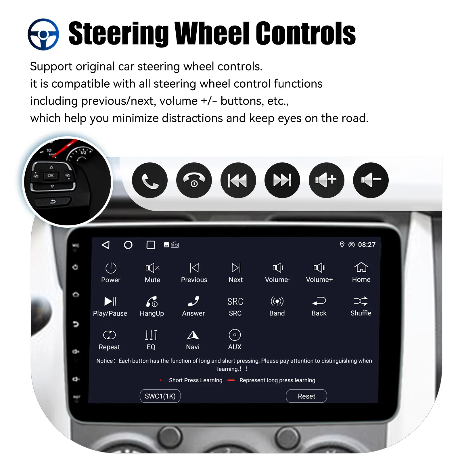 ESSGOO 10,1' Universelles Schwebendes Bildschirm-Autoradio 1Din Drehbarer Multimedia-Player 4GB 64GB Carplay Android Auto Autoradio GPS – Detail 10