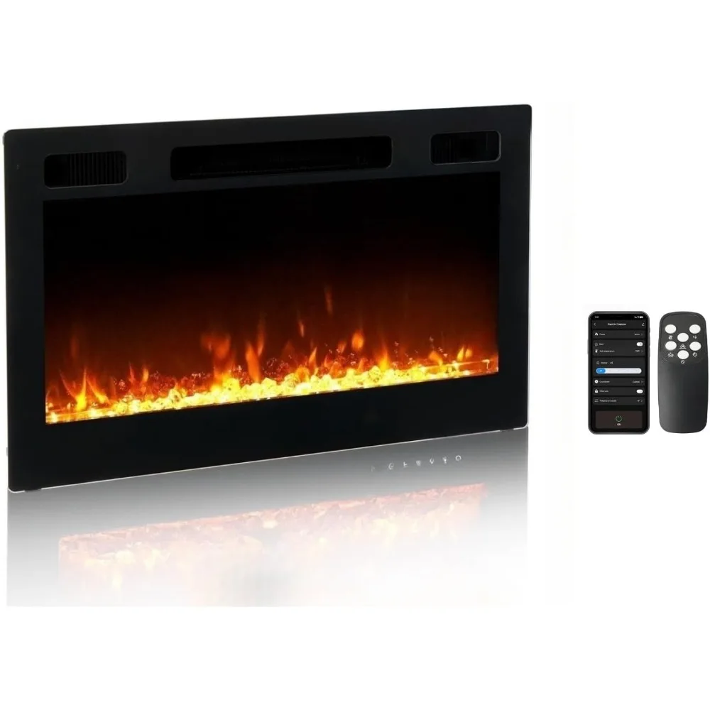 

Bonnlo 30 Electric Fireplace, Wall-Mounted Inserts Fireplace Heater with Remote & WiFi Control, 12 Adjustable Flame Colors, Log