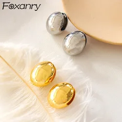 Foxanry Prevent Allergy Ellipse Geometric Hoop Earrings For Women Girls Minimalist Classic Trendy Elegant Birthday Jewelry Gifts