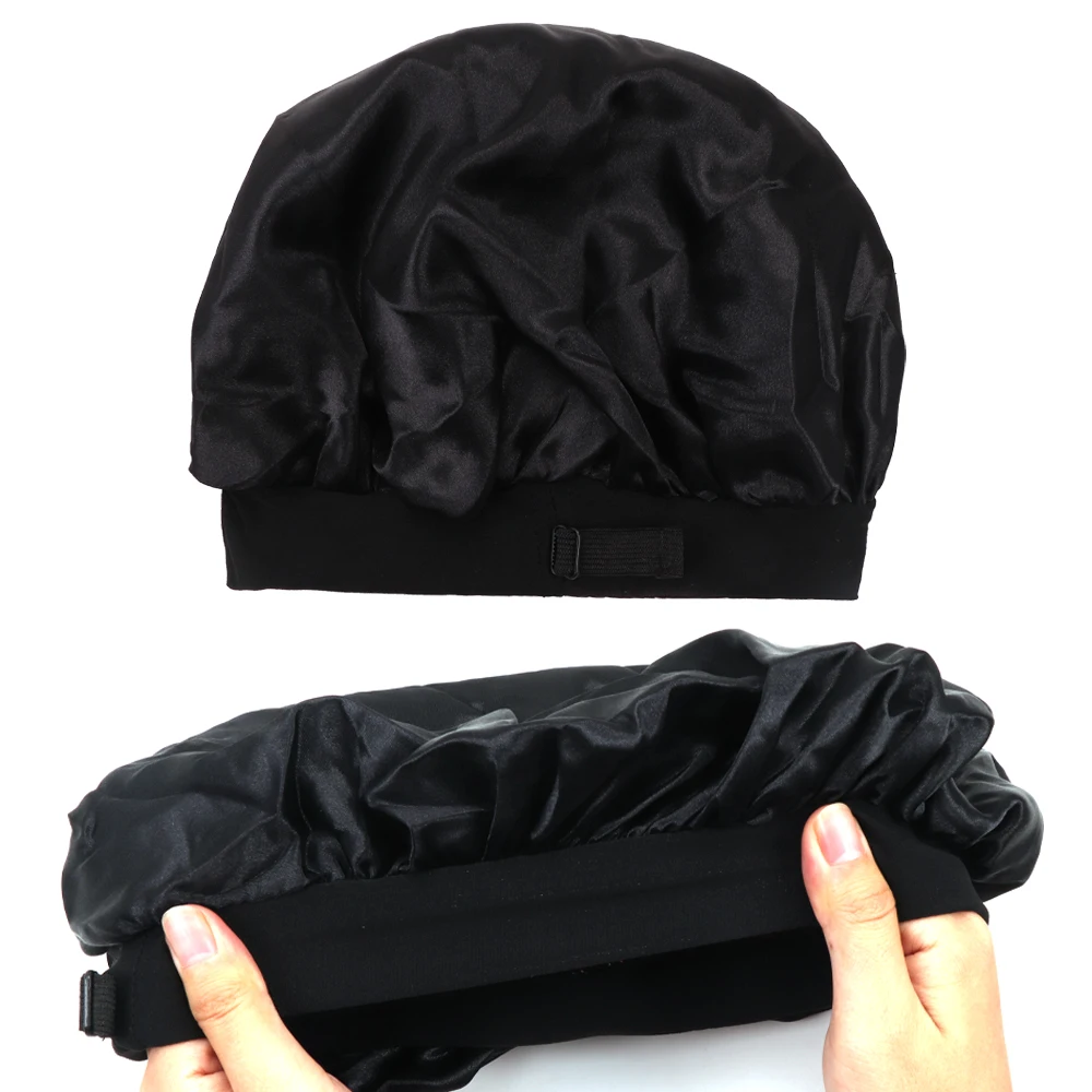 1 قطعة طبقات مزدوجة الساتان بونيه عكسها الحرير بونيه للنساء قابل للتعديل الساتان بونيه للشعر المجعد النوم غطاء العناية بالشعر