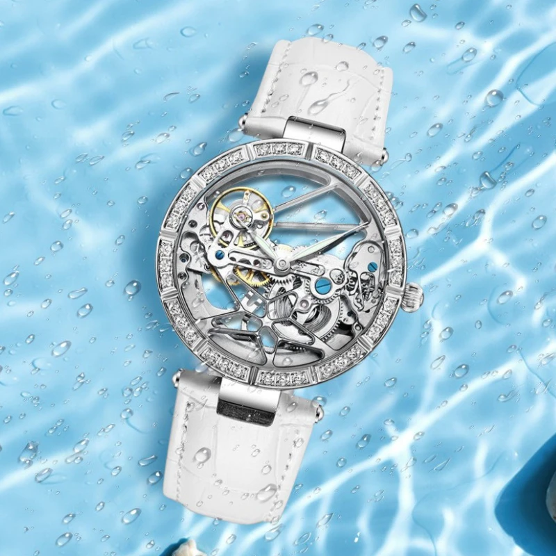 Luxury Elegant Ladies Watch Automatic Mechanical Leather Student Waterproof Fashion Trend Simple Casual Waterproof Quartz Watch