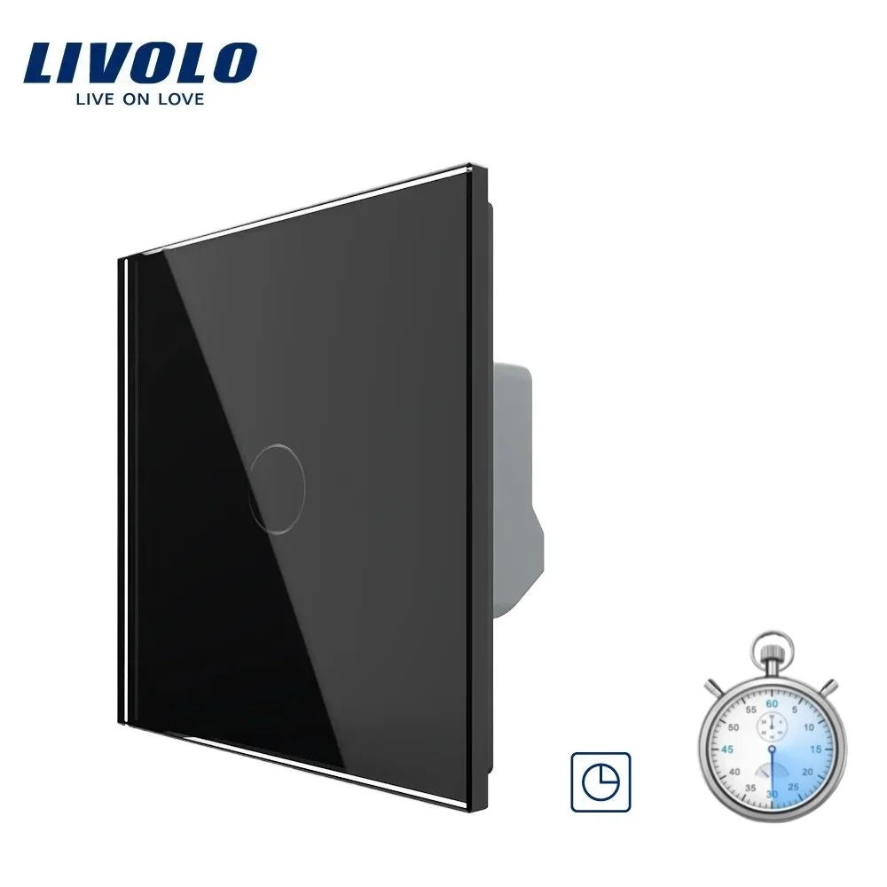 Livolo Light Touch Switch EU Standard Wall Light Timer Control 30s Delay AC 220~250V Tempered Crystal Glass Panel LED Indicator