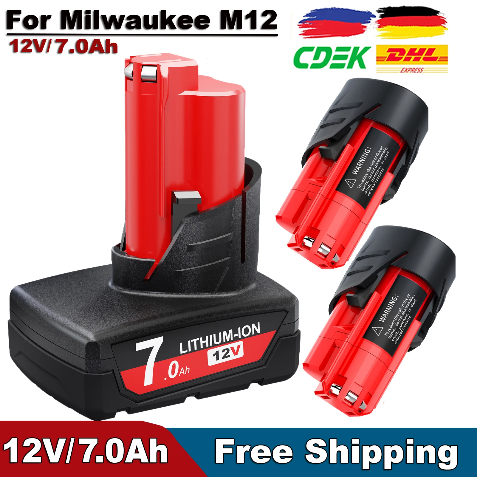 7000mAh Battery For Milwaukee M12 Rechargeable Battery 7.0Ah For 12V Cordless Tools 48-11-2402 48-11-2411 48-11-2401 MIL-12A-LI