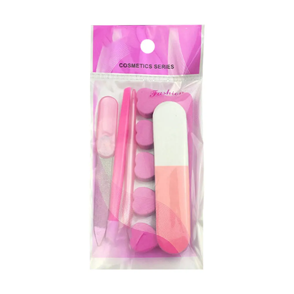 

5Pcs Nail Art Manicure Set Natural Acrylic Nail Tools Sanding Files Buffer Foam Steel Peeling Fork Flat Bar Manicure Pedicure