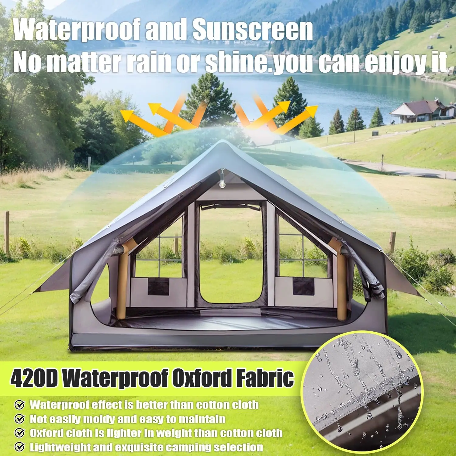 خيمة هوائية كبيرة من STLFL تتسع لـ 4-5 أشخاص، خيمة على شكل قبة، خيمة عائلية قابلة للنفخ بلمسة واحدة