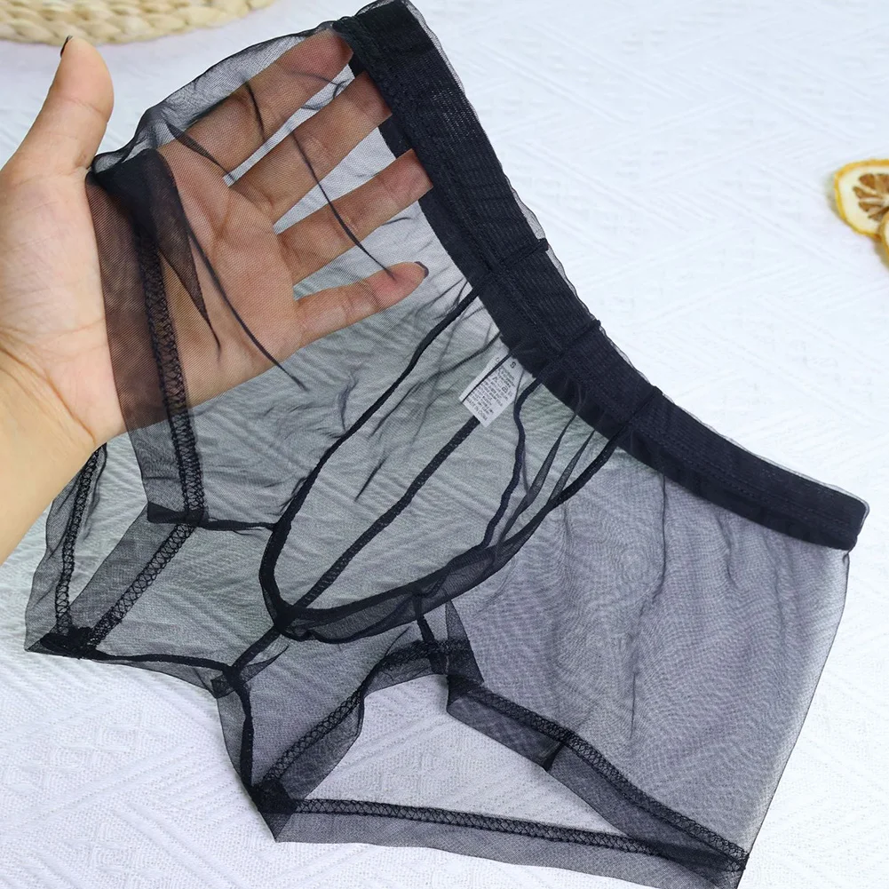 الرجال شير رقيقة جدا ملخصات شبكة انظر من خلال سراويل بوكسر ملابس داخلية جيدة التهوية منتصف الارتفاع منظور سراويل سريعة الجافة الملابس الداخلية #3