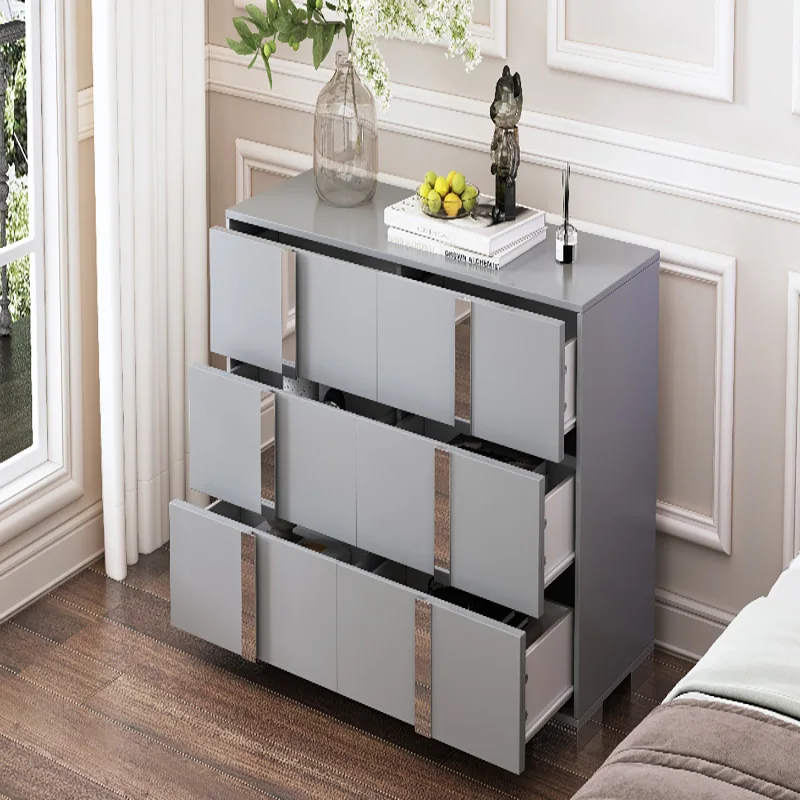 Elegant Modern Dresser with Metal Handle,Mirrored Storage Cabinet with 6 Drawers for Bedroom,Living Room,Grey