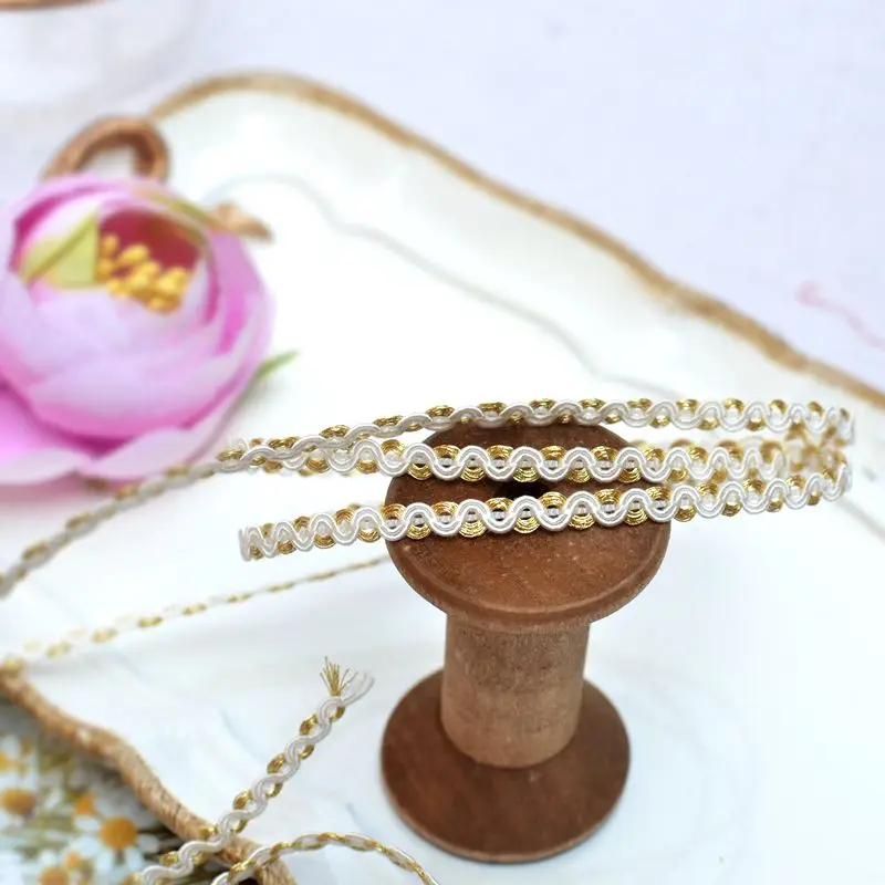 3Meters Luxury 3mm Gold Silver Knitted Braided Lace Trim Ribbon High Quality Wave Lace DIY Crafts Sewing Material Accessories