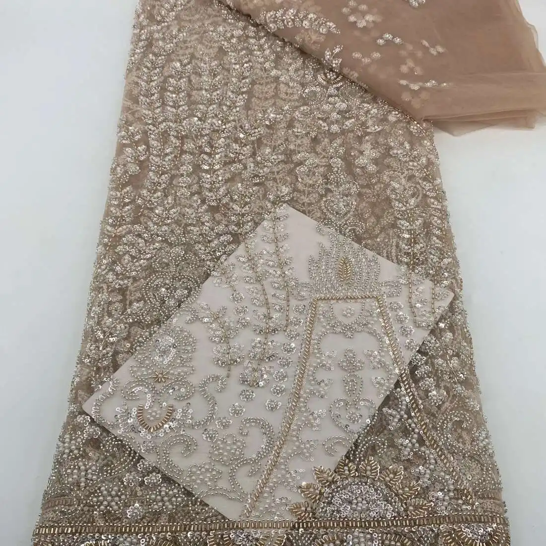 

African Handmade Sequins Net Pearls Lace Fabric 2024 French Heavy Beaded Tulle Lace Fabric For Bridal Party Dress Material Sew