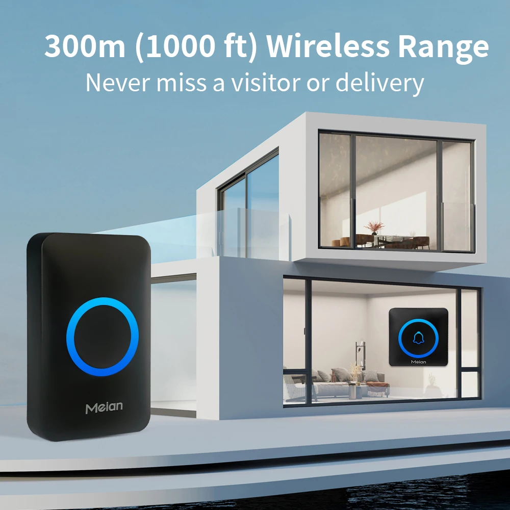 Meian Smart Home Campanello di sicurezza wireless Campanello per porta esterno impermeabile IP65 60 brani Kit carillon regolabile con 5 volumi