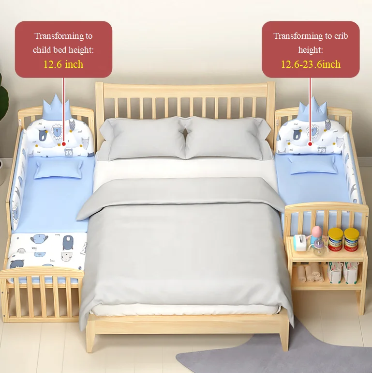 Cama de bebé de madera convertible SeaMind personalizada, cama de bebé 5 en 1, armario de cuna multifuncional y espacio de almacenamiento, cama para niños extendida 0-1