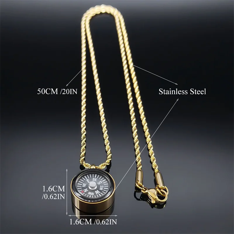 Mini Survival Compass Pendant Necklace Women Men Camping Hiking Pocket Compass for Outdoors Paracord Necklaces Jewelry N6132S08