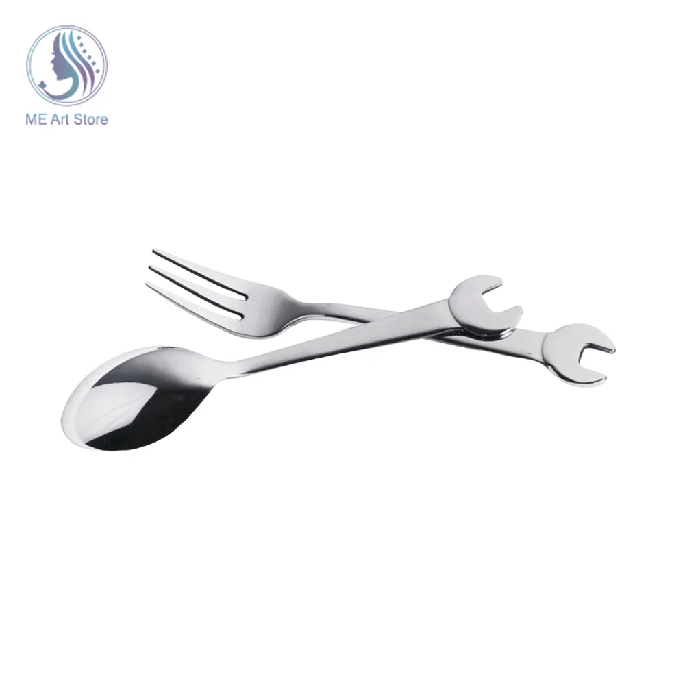 1Pcs Stainless Steel Wrench Shape Fork Spoon Tableware Steak Knife Dinner Fruit Dessert Long Forks Tea Spoon For Picnic Camping