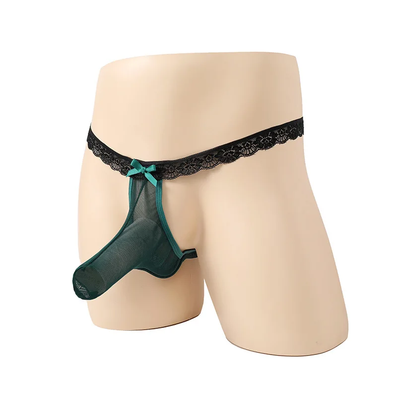 القوس سيسي الملابس الداخلية الرجال مثير الفيل الأنف سراويل شبكة انظر من خلال T-الظهر ثونغ g-سلسلة تمتد طويل القضيب غمد الملابس الداخلية #1