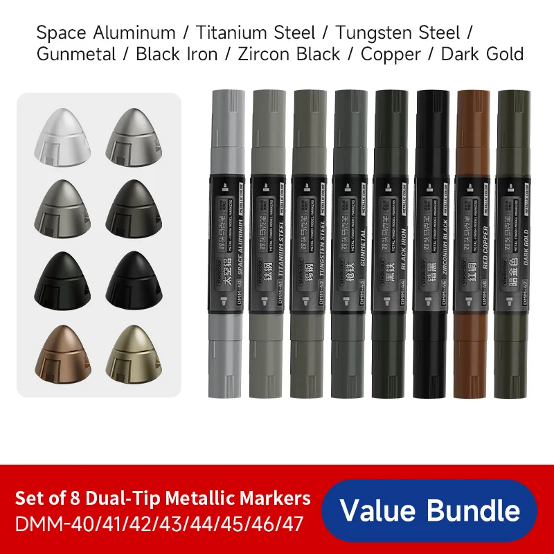 STEDI Watergebaseerde Metallic Finish Dubbelpuntige Marker Pen Harde Punt Fijne & Platte Punt voor Gundam Gunpla Mecha Model Schilderijgereedschap