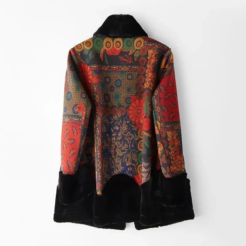 한국 여성 긴팔 인조 모피 재킷 겨울 여성 양면 모피 코트 2025 중년 여성 큰 사이즈 4XL 플러시 아우터