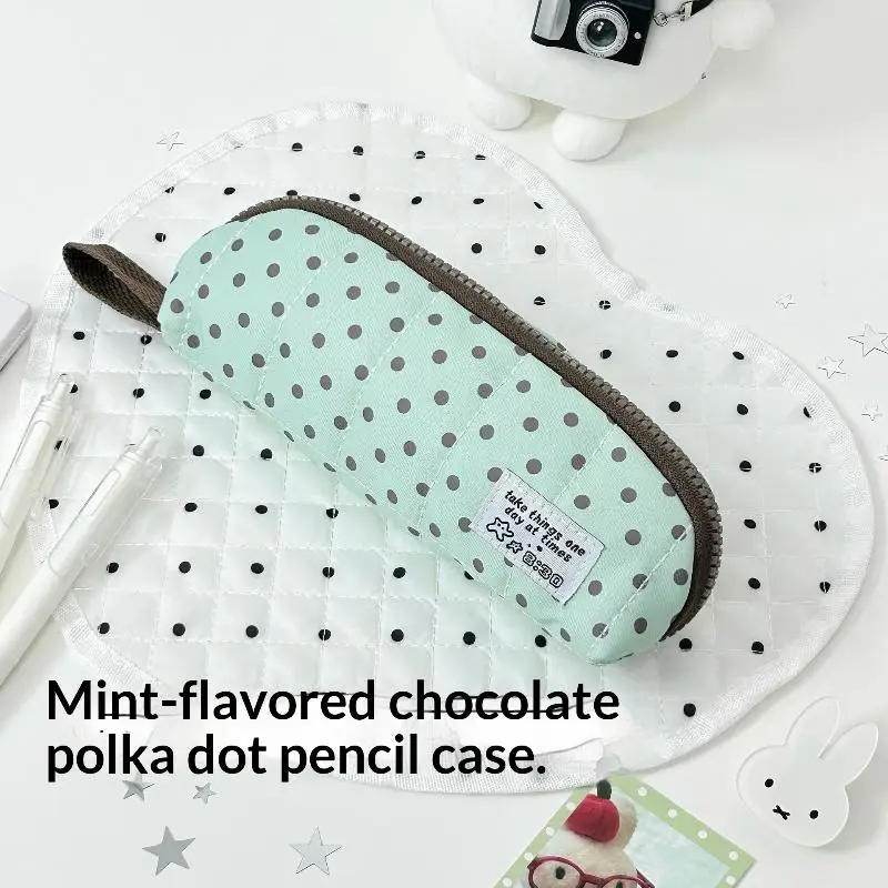 Ästhetisches Polka-Dot-Federmäppchen, tragbar, koreanischer Stil, Handtaschenformat, große Kapazität, Schreibwaren-Organizer für Studenten, 1 Stück – Detail 6