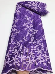 Clearance sale Purple Mesh Fabric 2025 Leaf Design Sequins Lace Fabric for Sewing African French Tulle Net Gown Costumes 5Yards