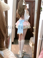 Japanese Kawaii Lolita Dress Suit Women Pink Patchwork New Two Piece Set Female Winter Bow Suspender Dress + Sweet Shirt 2024