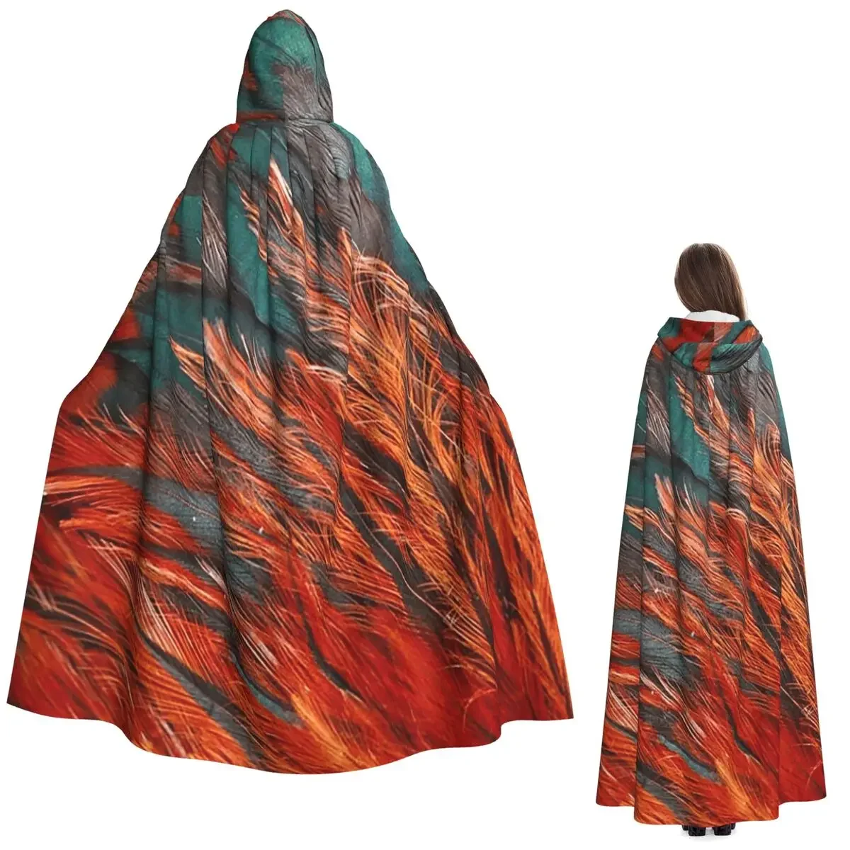 Feather  Long Hooded Cloak Witch Medieval Costume Cosplay Cape HalloweenVampire Adult Unisex