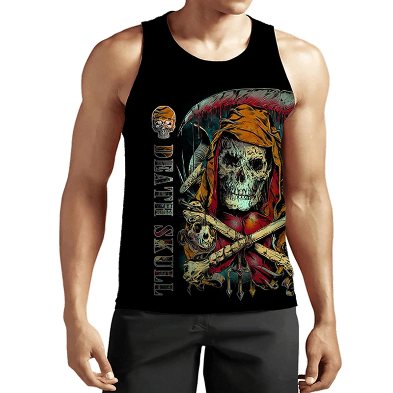 2023 New Fashion Skull 3D Print Men\'s Tank Tops Casual Hip Hop Graphic Streetwear Fitness Tops Tees Men Summer Sleeveless Shirts