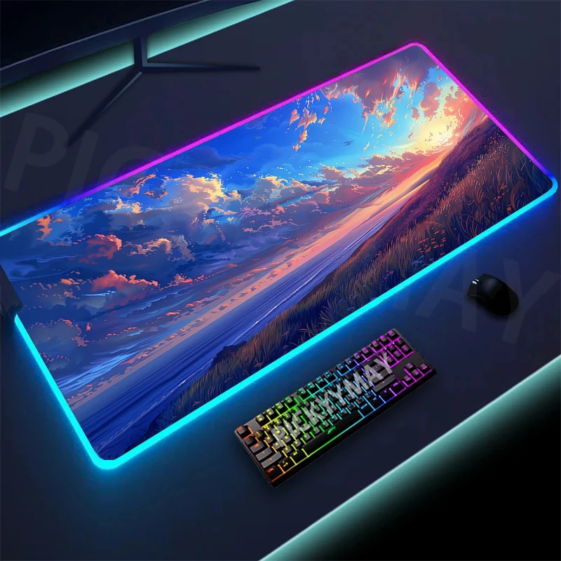 Imagem -02 - Paisagem Rgb Gaming Mousepad Grande Led Gamer Mousepad pc Desk Mat Luminous Mouse Pad Tapetes de Teclado Grandes Tapete de Mesa com Retroiluminação