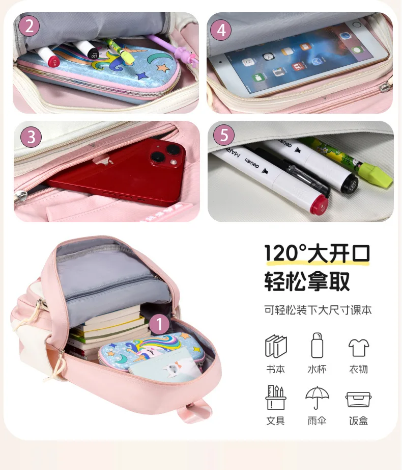 school bag Kids backpack water proof Preschool Ages 6-18 Spine protection Reduce the burden Large capacity