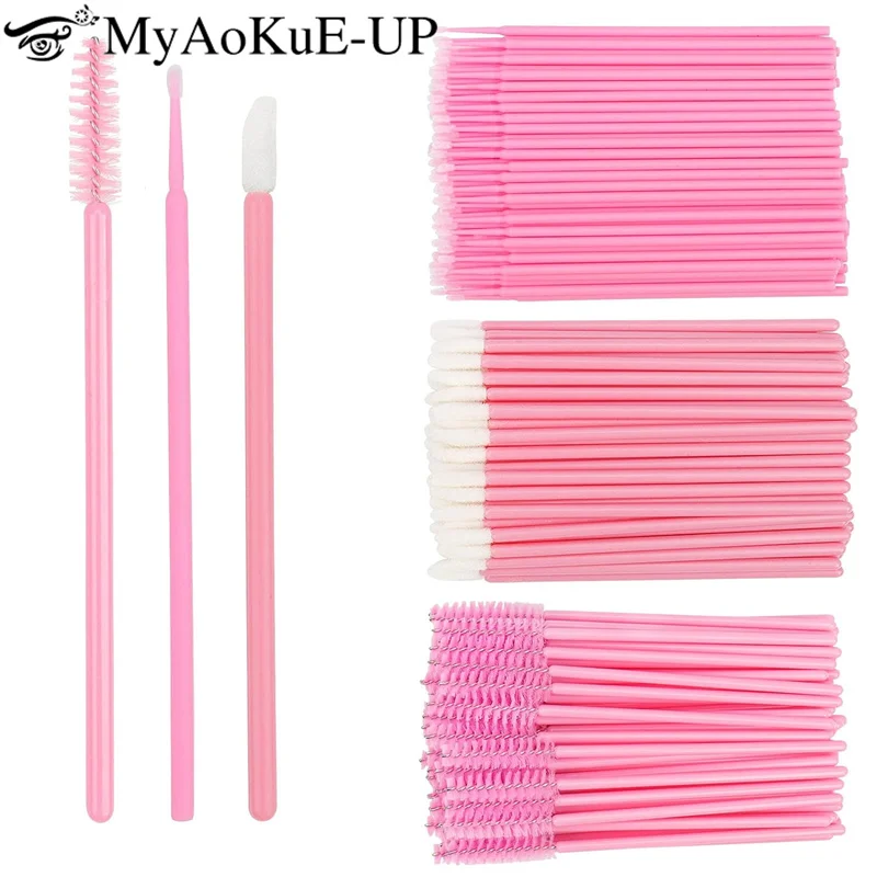 200pcs Eyelash Extension Supplies Kit Disposable Lash Spoolies Brushes Micro Cotton swab Brush Mascara Wand Lipstick Applicator