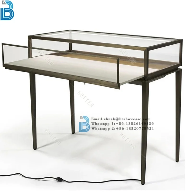 custom.Modern Luxury High Quality Metal Glass Jewelry Shop Display Jewelry Counter Display Cabinet Showcase