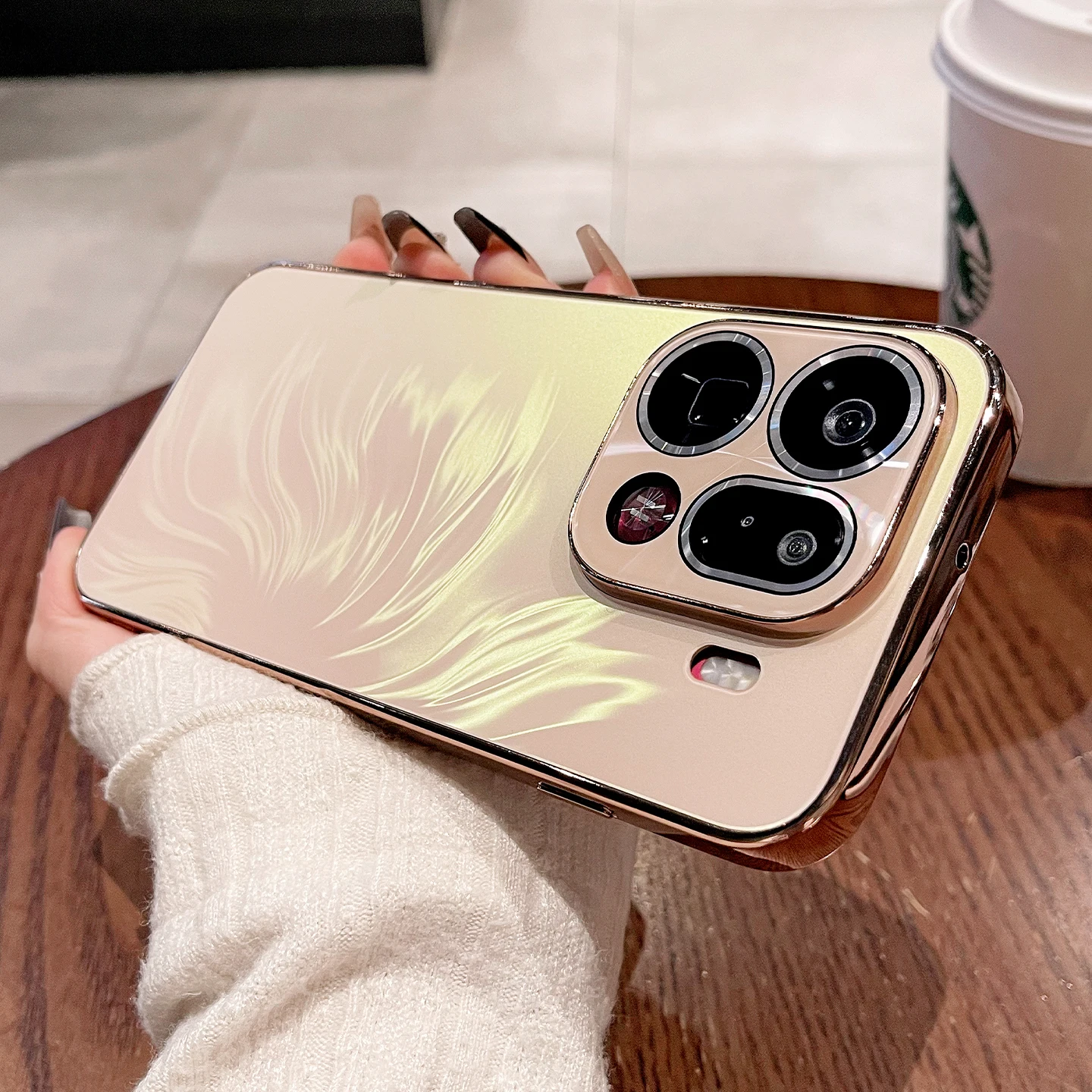 

For OPPO Find X9 Pro Case Laser Camera Lens Film Protection Matte Gradient Feather Pattern Hard Back Shockproof Bumper Cover