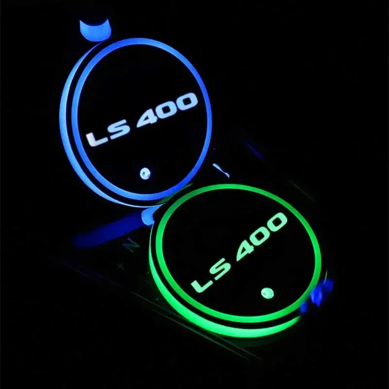 Car LED Luminous Water Cup Holder Mat Colorful Ambience Light USB Charging Non-slip coaster for LS400