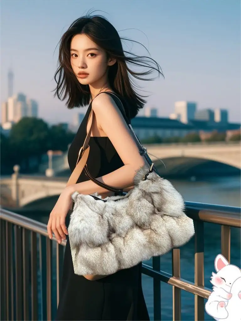 Winter Fox Fur Women's Bag Fashion Handbag Ladies Bags Purses Women Shoulder Bag Real Fox Fur Messenger Bags