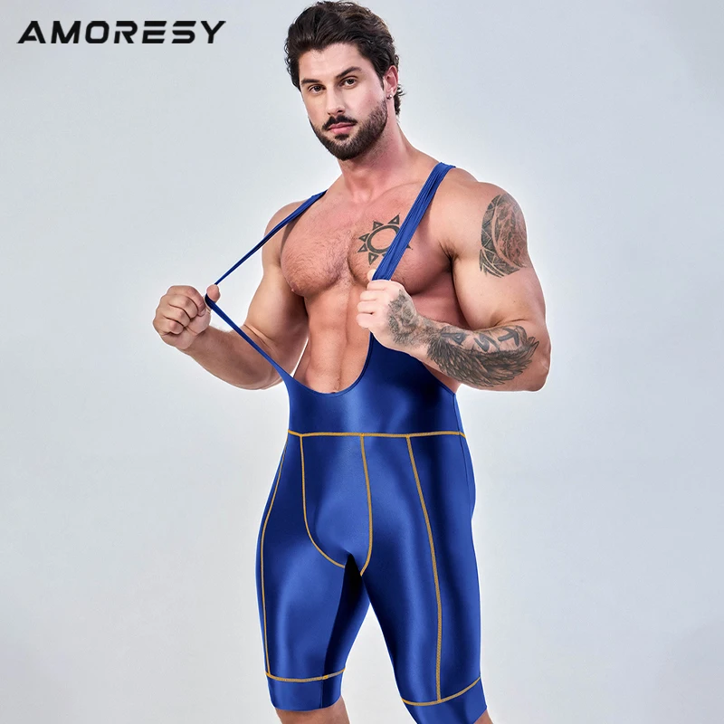 AMORESY Mens Satin Cycling Bibs Five-Dimensional Pants Tights Running Swim Overalls Oil Glossy Bicycle Road Shock Absorbing Bibs