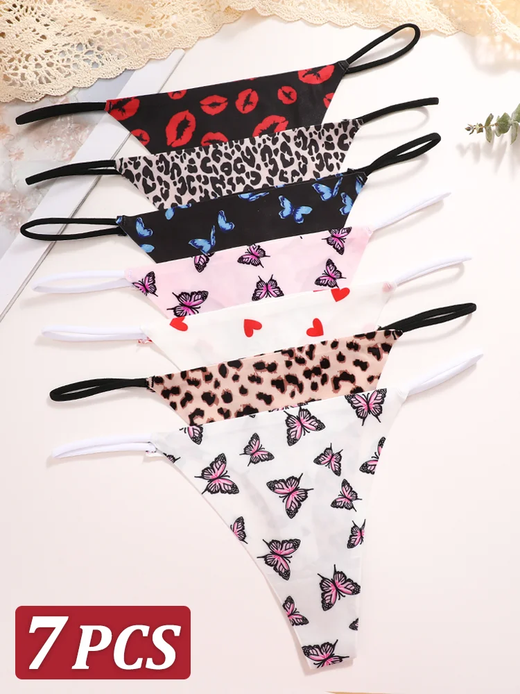 7pcs nahtlose Höschen sexy Schmetterling Leopard Slips weibliche Eis Seide intime Unterwäsche niedrige Anstieg intim iert einfarbig weich 2024