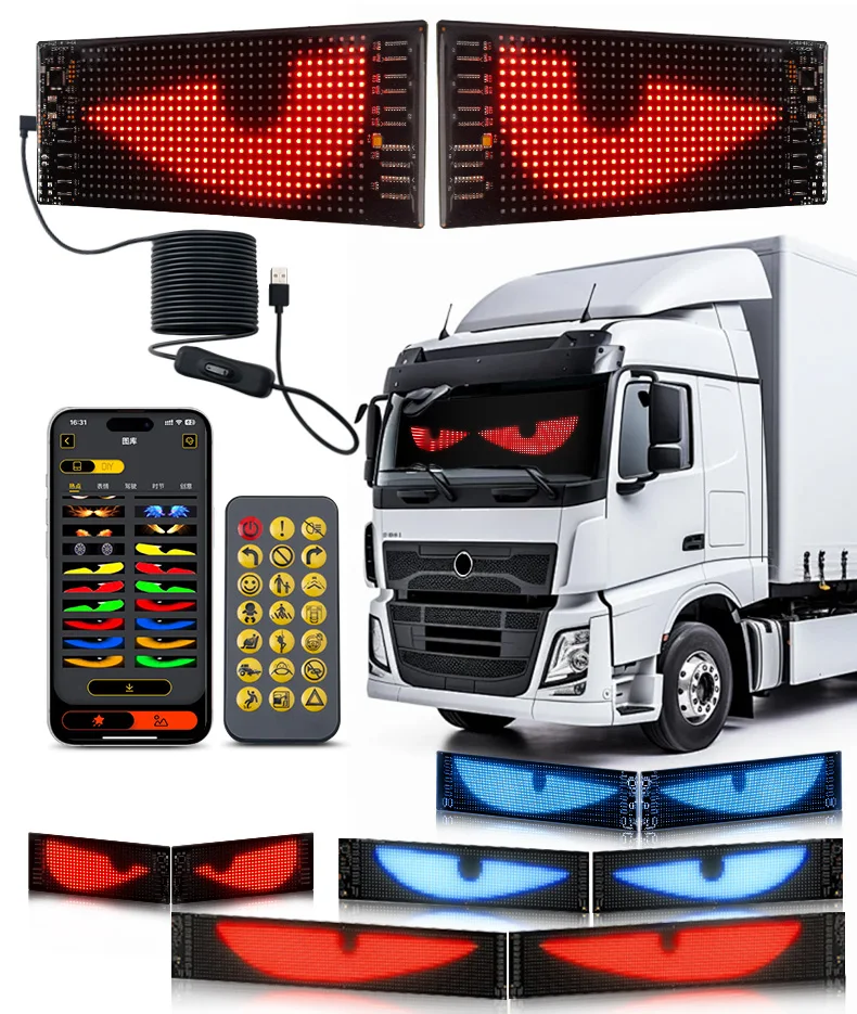 1/2 Stück Teufelsaugen-Licht USB-betriebenes LED-Matrix-Panel DIY Programmierbares Flexibles LED-Display mit App-Steuerung für Auto-Windschutzscheiben – Detail 4