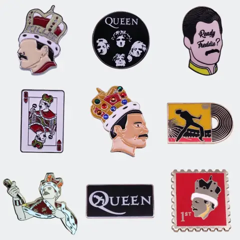 British Rock Band Queen Enamel Pins Custom Stamps King Crown Record Art Brooches Luxury Copper Lapel Badges Fashion Jewelry Gift