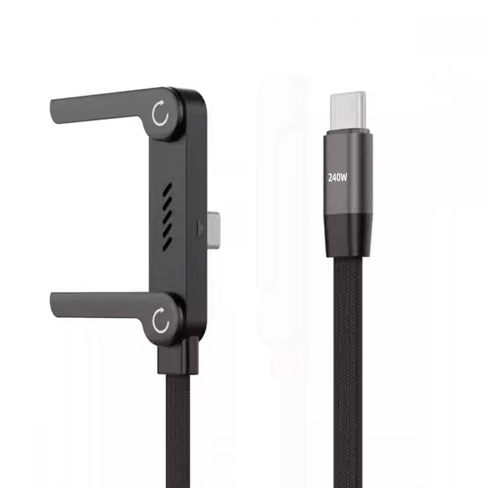 240W Type-C Fast Charging Cable with Built-in Phone Stand Dual Holder Durable Charger Bracket C to C Male to Male Foldable
